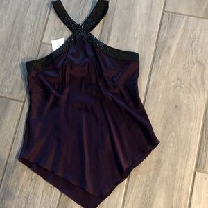 Purple Halter Top with Black sequin accents.